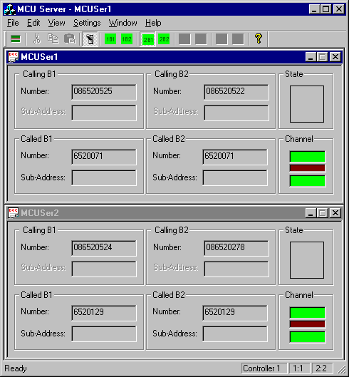 MCU Server -ohjelman esimerkkinäkymä