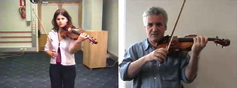 Simona Bonfiglioli and Pinchas Zukerman in an asynchronous videoconference