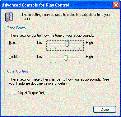 Advanced controls dialog for SoundBlaster Live!