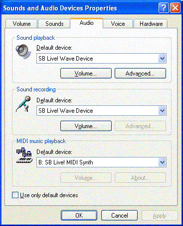 Example of advanced audio controls dialog for a SoundBlaster controller