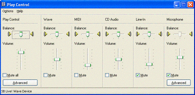 Playback section of the Windows mixer utility